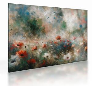 Staklena slika – Apstrakcija polja s makovima (70x50 cm)