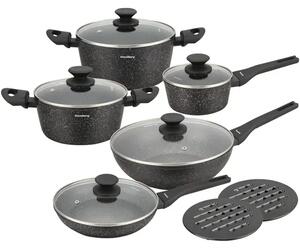 Klausberg KB-7657 Set Posuđa 12 Dijelova – Aluminij, Mramorni Neprianjajući Premaz, Indukcija