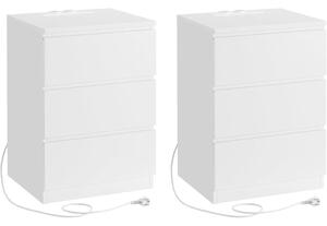 Noćni ormarić set od 2 komada, s 2 utičnice i 2 USB porta, bijeli