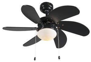 Stropni ventilator crni s printom drveta 80 cm s poteznim prekidačem - Fresh