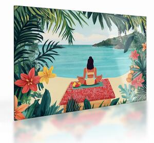 Staklena slika - Joginica na plaži (70x50 cm)