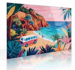 Staklena slika - Karavan uz ocean (70x50 cm)