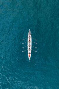 Fotografija Rowboat on the ocean as seen from above, France, Abstract Aerial Art