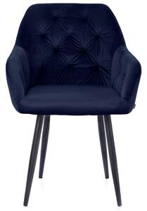 Tamno plava blagovaonska fotelja od baršuna ARGENTO
