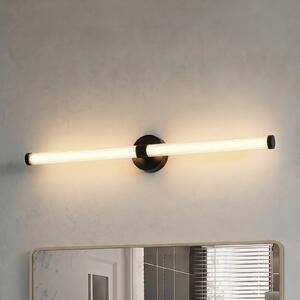 Lucande LED zidna svjetiljka Melisa, crna, 90 cm, CCT, IP44, Crno, kupaonica, Staklo