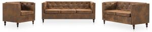 VidaXL 3-dijelni set sofa Chesterfield s presvlakom od tkanine smeđi