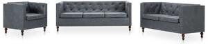 VidaXL 3-dijelni set sofa Chesterfield s presvlakom od tkanine sivi