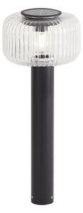 Moderna vanjska bitva crna s rebrastim staklom uklj. LED solarna IP65 - Ribble Mushroom