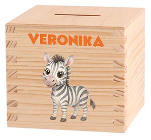 ATMOWOOD Drvena kasica za djecu - Afrička avantura Odaberite jednu od životinja: Zebra