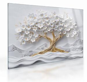 Staklena slika – 3D elegantno drvo života puno cvijeća (70x50 cm)