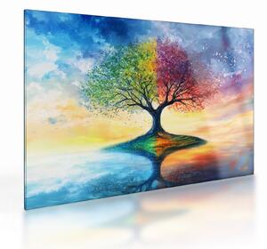 Staklena slika – Oslikano drvo godišnjih doba (70x50 cm)