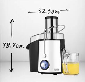 Adler AD 4128 Sokovnik – 1000 W, Veliki Otvor 75 mm, 2 Brzine, Posuda za Pulpu 2 L