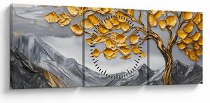 Slika – Drvo sa zlatnim lišćem (sa satom) (90x30 cm)