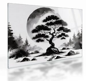 Staklena slika – Crno-bijeli bonsai (70x50 cm)