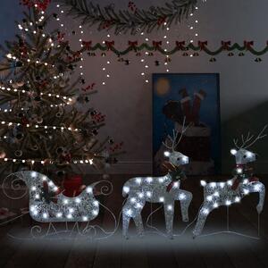 VidaXL Božićni vanjski ukrasni sobovi i saonice 60 LED žarulja srebrni