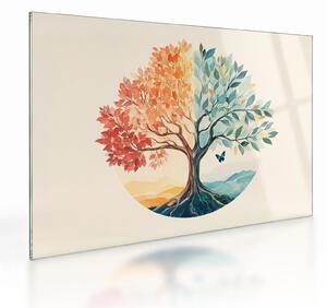 Staklena slika – Dvostruko drvo s leptirima (70x50 cm)