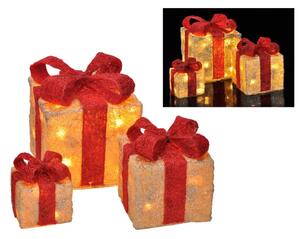 HI LED osvijetljena božićna darovna kutija s crvenim vrpcama 3 kom
