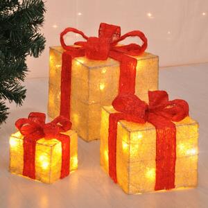 HI LED osvijetljena božićna darovna kutija s crvenim vrpcama 3 kom