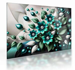 Staklena slika - 3D tirkizni cvjetovi (70x50 cm)