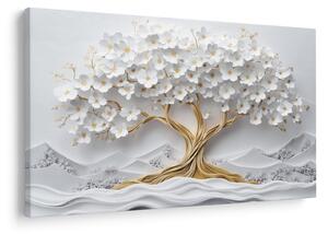 Slika – 3D elegantno drvo života puno cvijeća (90x60 cm)