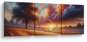 Slika – Zalazak sunca na polju (sa satom) (90x30 cm)