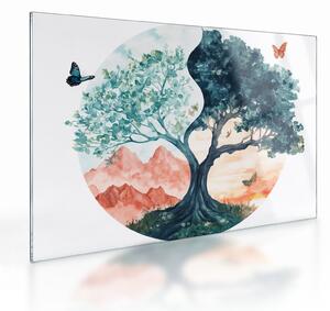 Staklena slika – Akvarelno drvo puno života (70x50 cm)
