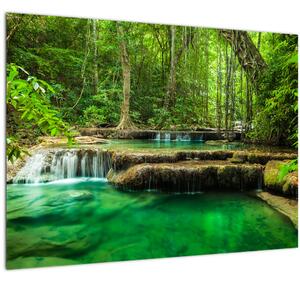Staklena slika - Slap Erawan v Kanchanaburiju na Tajskem (70x50 cm)