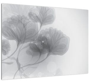Staklena slika rož v odtenkih sive (70x50 cm)