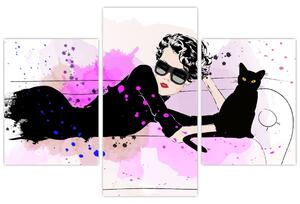 Slika - Ženska s črno mačko (90x60 cm)
