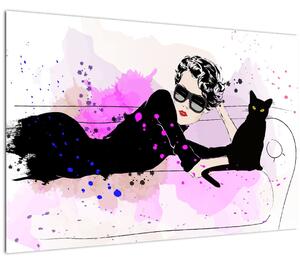 Slika - Ženska s črno mačko (90x60 cm)