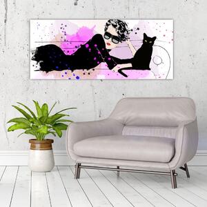 Slika - Ženska s črno mačko (120x50 cm)