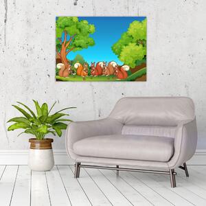 Staklena slika - Vesele veverice (70x50 cm)