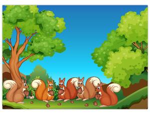Staklena slika - Vesele veverice (70x50 cm)