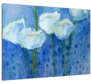 Staklena slika - Beli tulipani (70x50 cm)