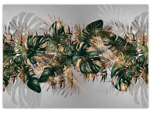 Slika - Zlato zeleni tropski listi (70x50 cm)