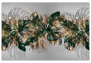 Slika - Zlato zeleni tropski listi (90x60 cm)