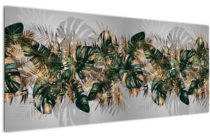 Slika - Zlato zeleni tropski listi (120x50 cm)