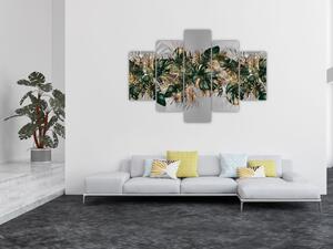 Slika - Zlato zeleni tropski listi (150x105 cm)