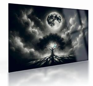 Staklena slika – Crno-bijelo drvo u punom mjesecu (70x50 cm)