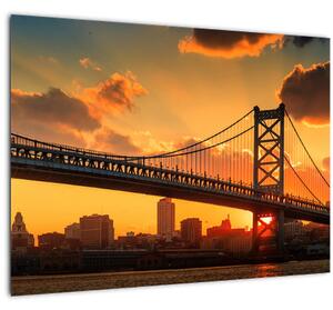 Slika - Sončni zahod nad mostom Bena Franklina, Filadelfija (70x50 cm)
