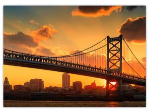 Slika - Sončni zahod nad mostom Bena Franklina, Filadelfija (70x50 cm)