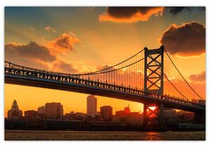 Slika - Sončni zahod nad mostom Bena Franklina, Filadelfija (90x60 cm)