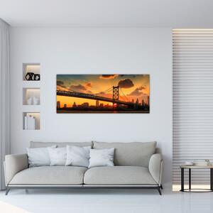 Slika - Sončni zahod nad mostom Bena Franklina, Filadelfija (120x50 cm)