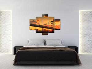 Slika - Sončni zahod nad mostom Bena Franklina, Filadelfija (150x105 cm)