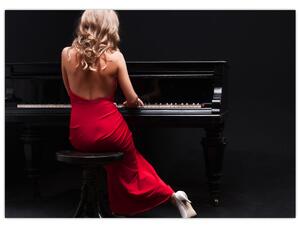 Staklena slika ženske, ki igra klavir (70x50 cm)
