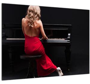 Staklena slika ženske, ki igra klavir (70x50 cm)