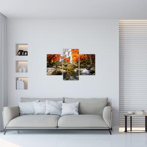 Slika - Slapovi v oranžnem gozdu (90x60 cm)