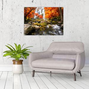 Slika - Slapovi v oranžnem gozdu (70x50 cm)