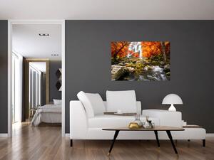 Slika - Slapovi v oranžnem gozdu (90x60 cm)