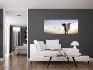 Slika - Sloni v velikem mestu (120x50 cm)